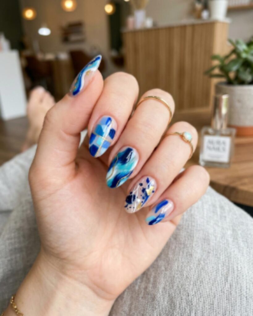 Blue Abstract Nail Art