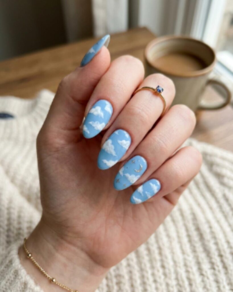 Blue Cloud Nail Art