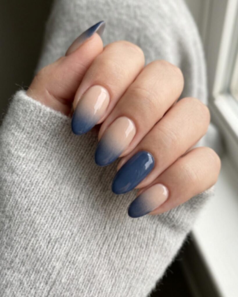 Blue and Nude Combination Nails