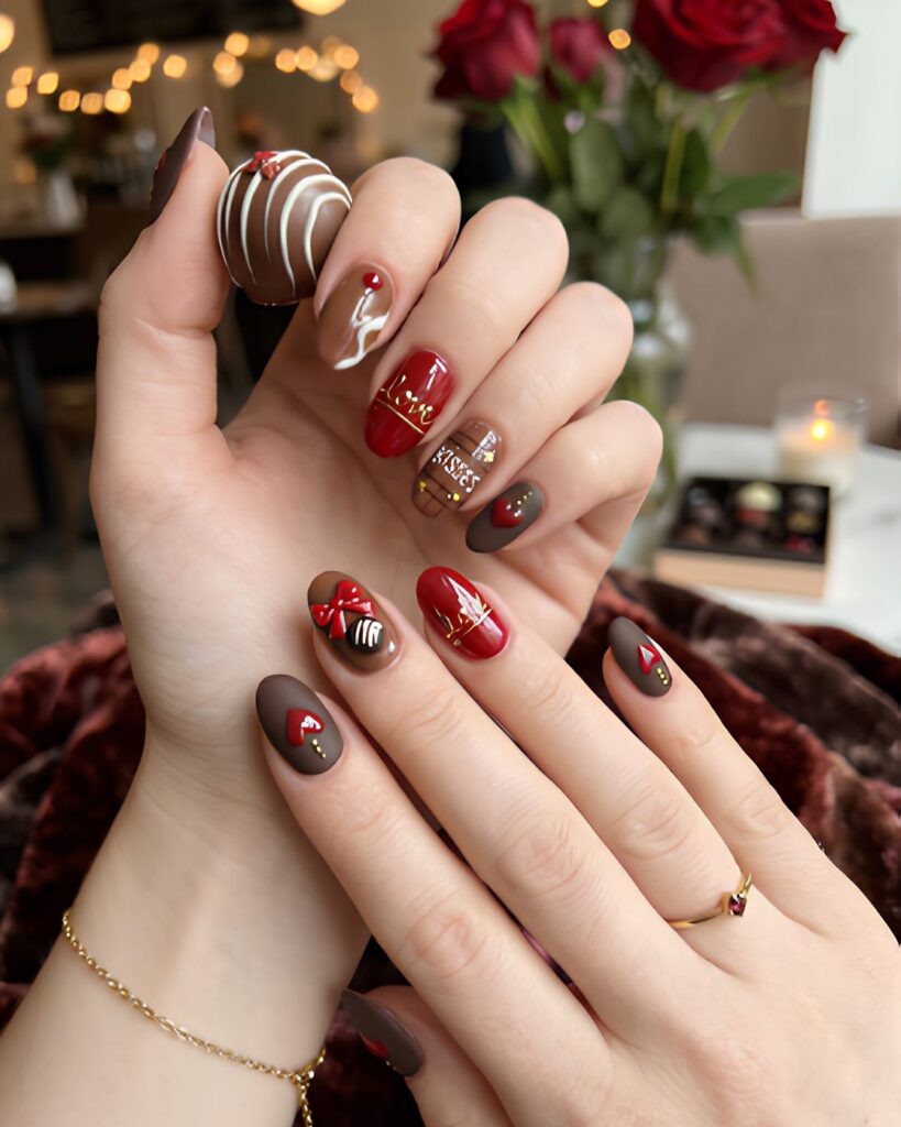 Chocolate Inspired Valentine Nails
