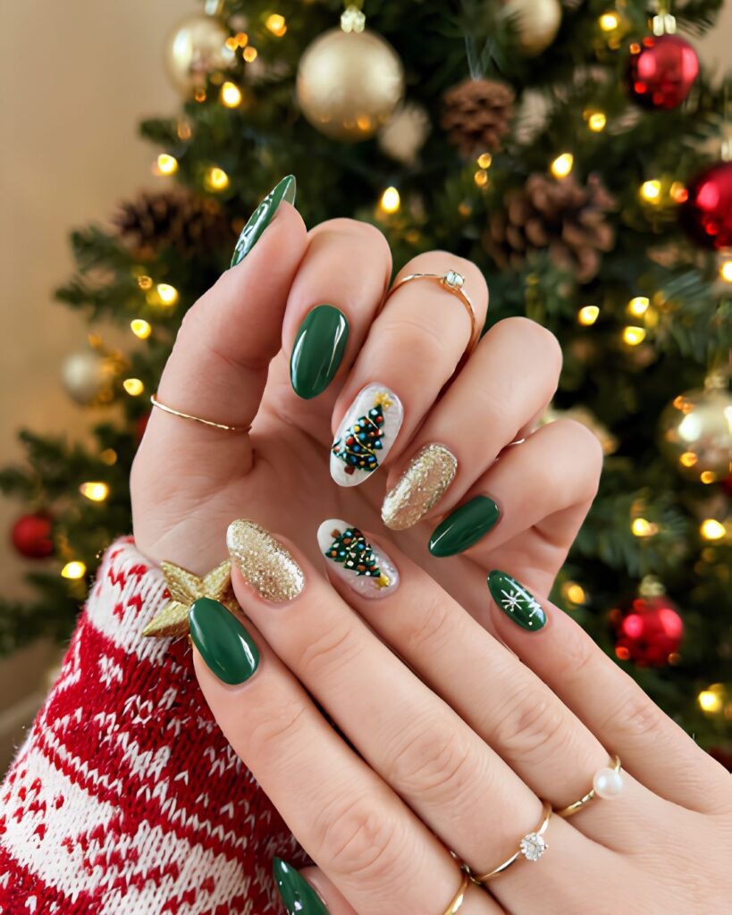 Christmas Tree Accent Nails
