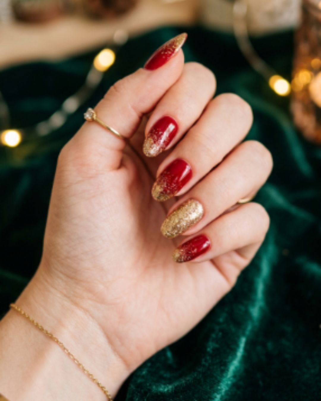Classic Red and Gold Glitter Nails