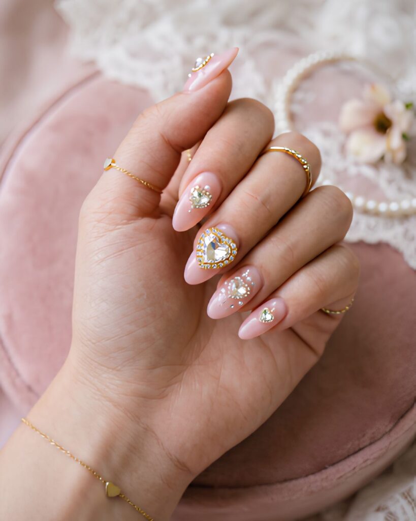 Crystal Heart Embellished Nails
