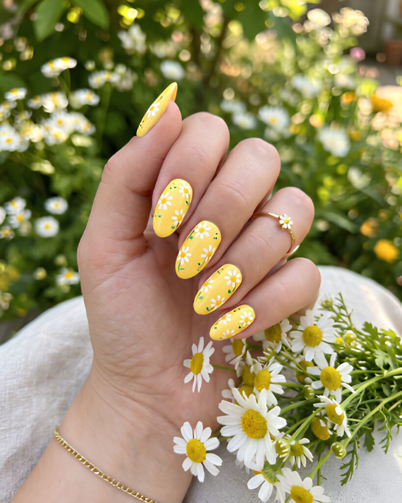 Daisy Floral Yellow Nails