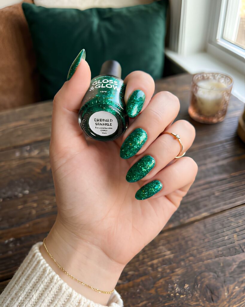 Emerald Green Glitter Nails