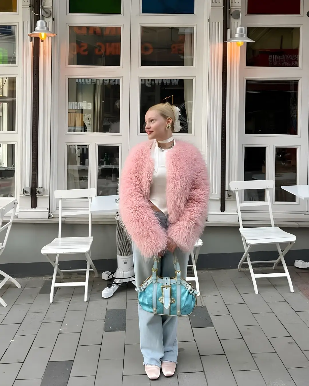 Fluffy Pink Jacket + Simple Outfit