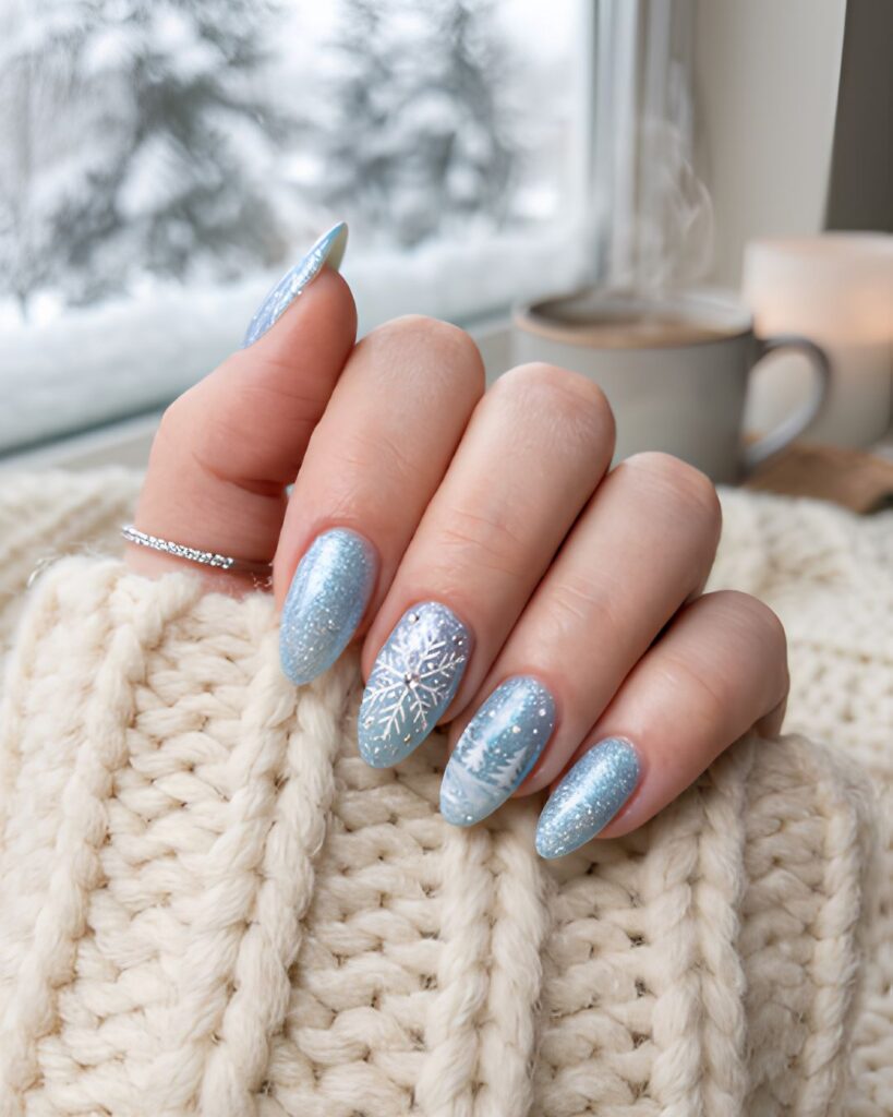 Frosted Blue Winter Nails