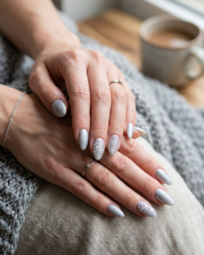 Frosted Silver Accent Nails