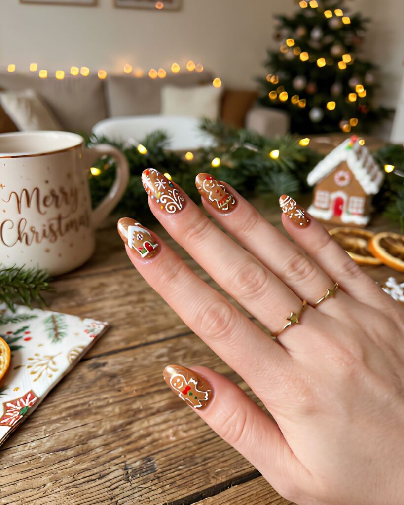 Gingerbread Inspired Nail Art
