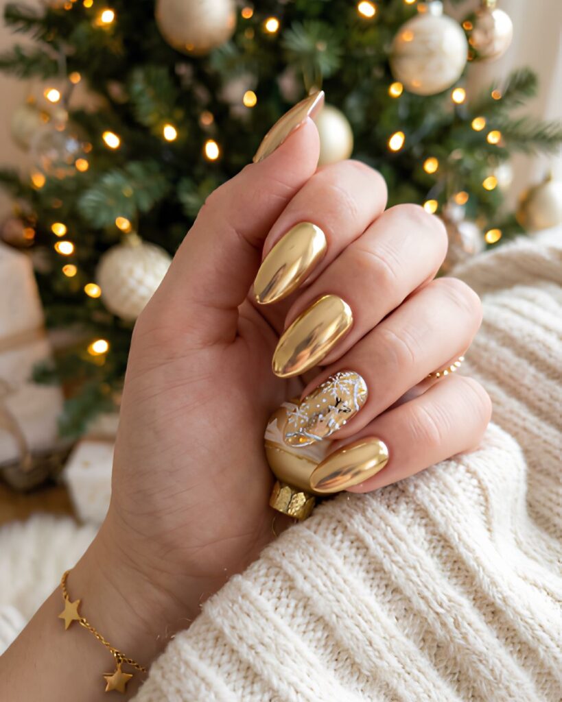 Gold Chrome Holiday Nails
