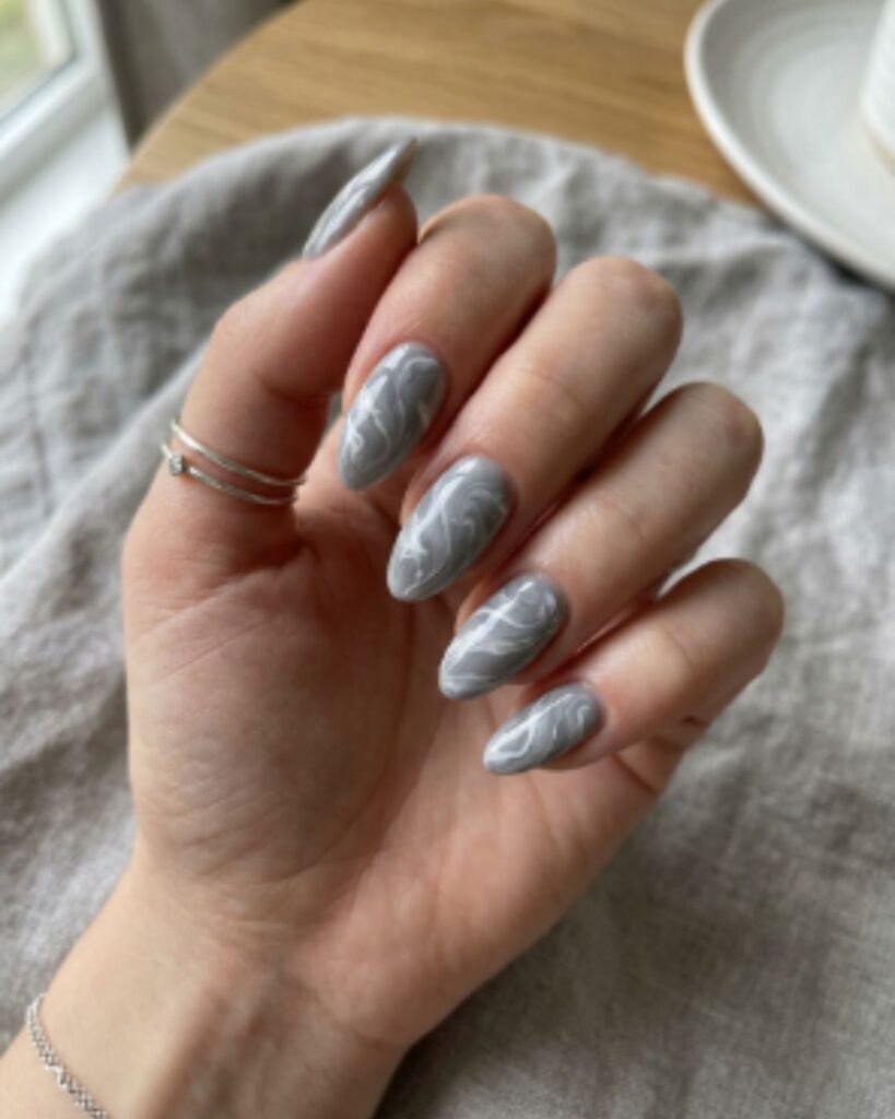 Grey and White Swirl Nails