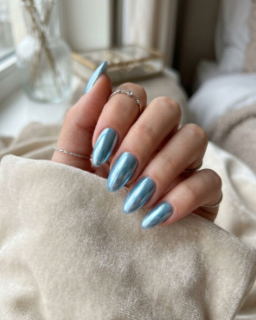 Icy Blue Chrome Nails
