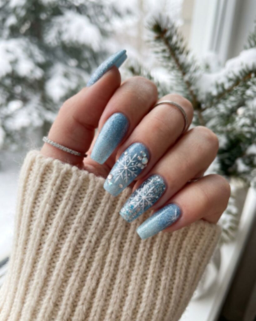 Icy Blue Winter Nails