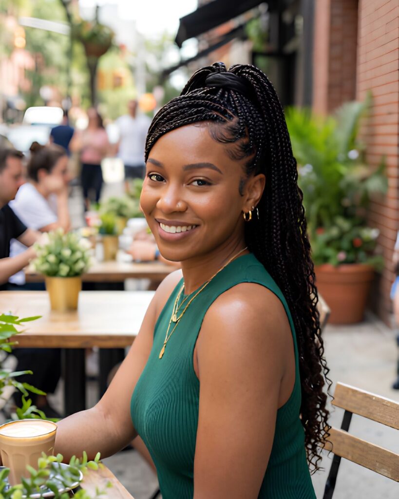 Knotless Braids Into a Ponytail With a Swoop
