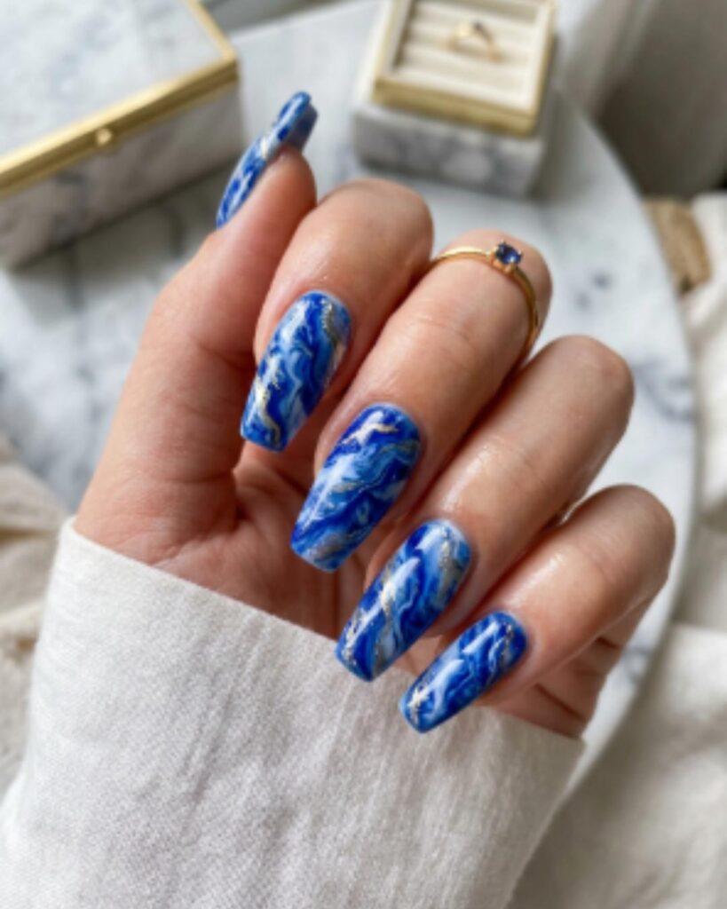 Marble Blue Nail Art
