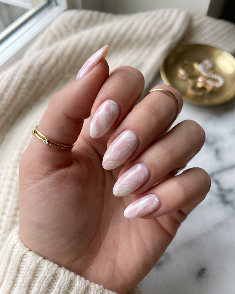 Marble Pink and White Nails
