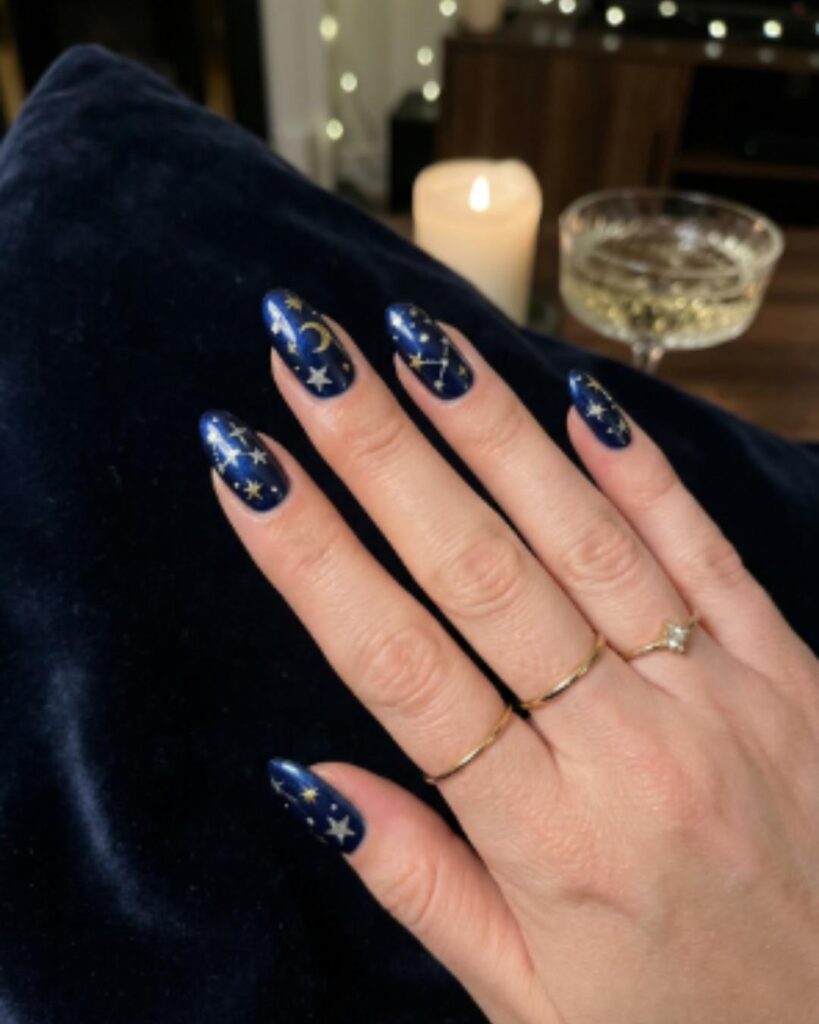 Midnight Blue Star Nails