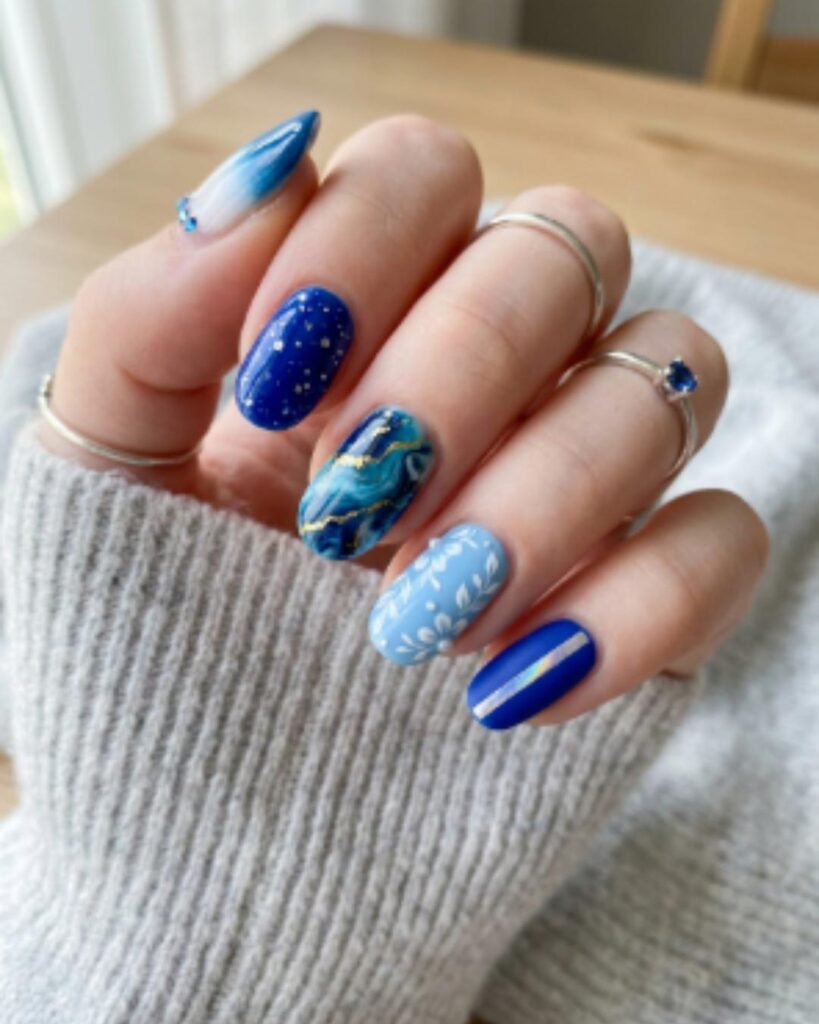Mixed Blue Nail Art