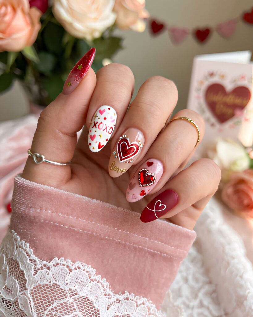 Mixed Valentine Nail Art