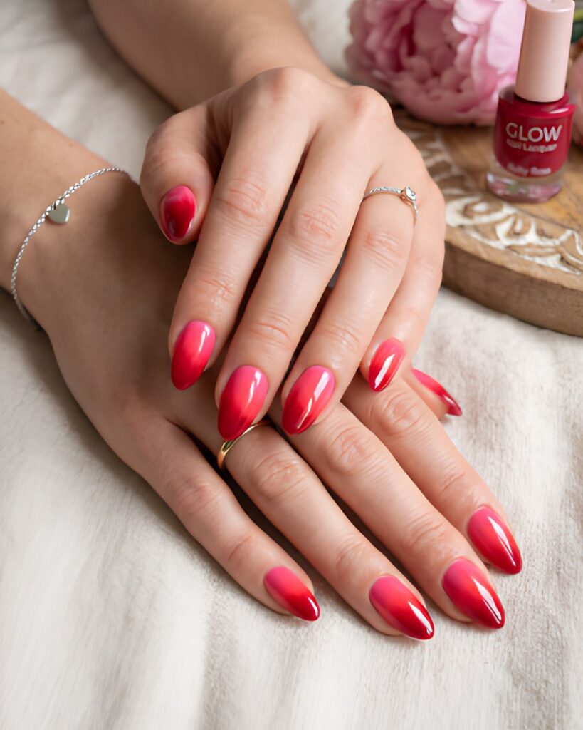 Ombre Pink and Red Nails