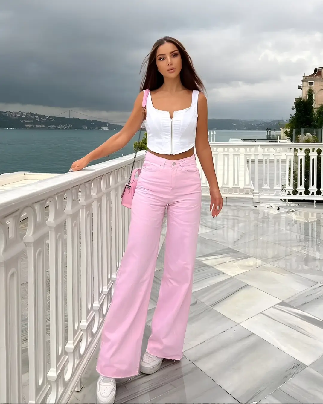 Pink Corset + Wide Leg Trousers