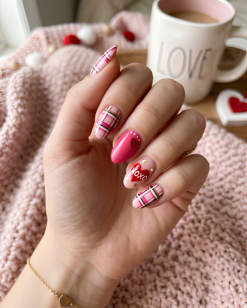 ink Plaid Valentine Nails