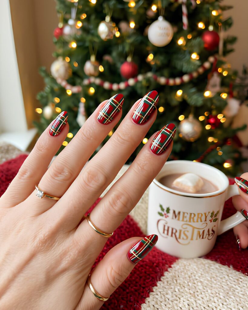 Plaid Christmas Pattern Nails