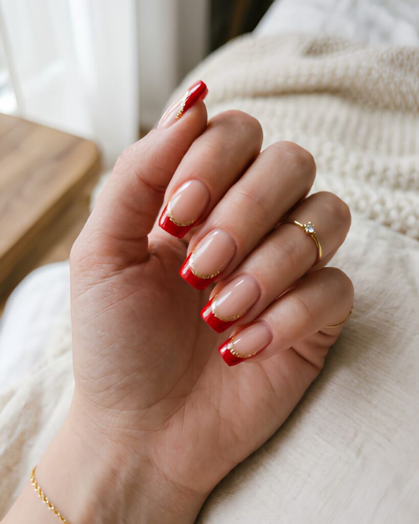 Red French Tip with Glitter Edge