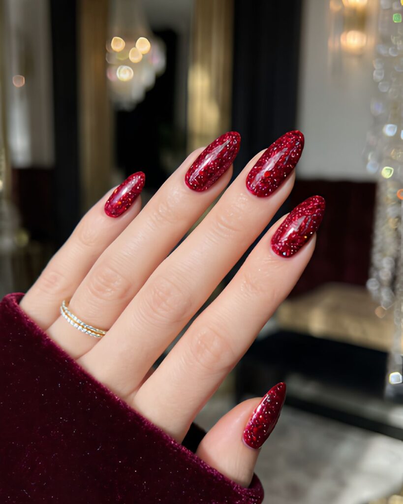 Red Glitter Statement Nails