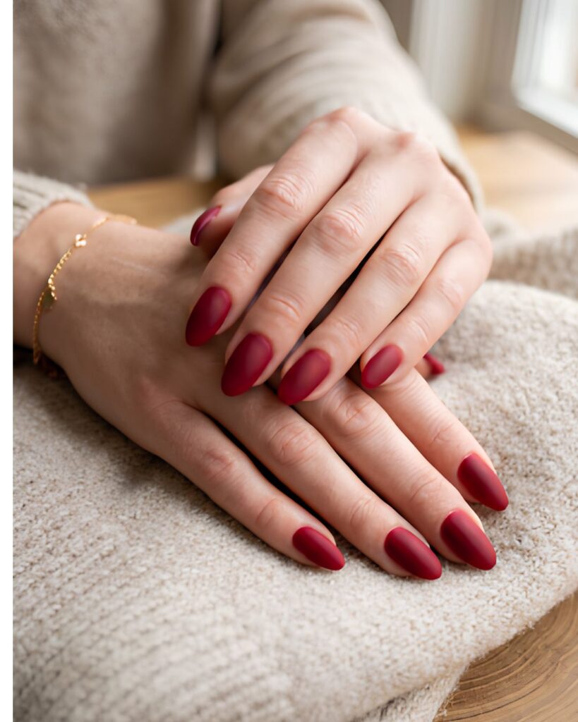 Red Matte Velvet Nails