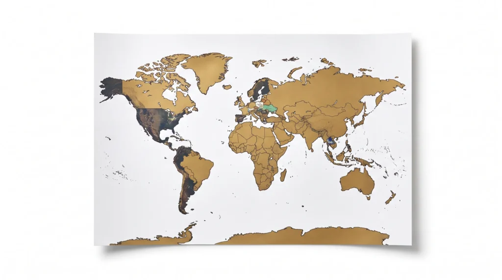 Scratch off map or keyring