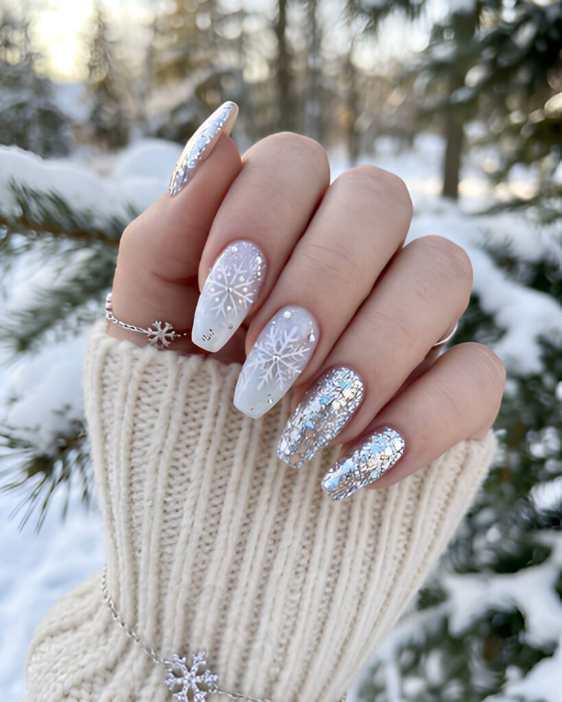 Silver Glitter Snow Nails
