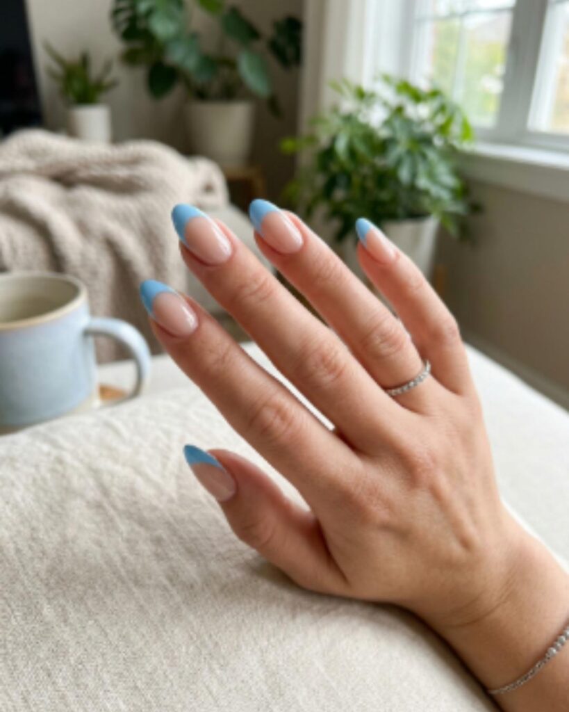 Sky Blue French Tip Nails