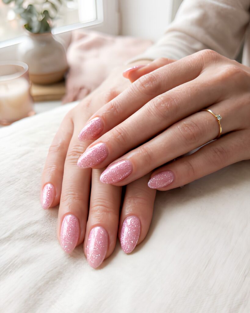 Soft Pink Glitter Nails