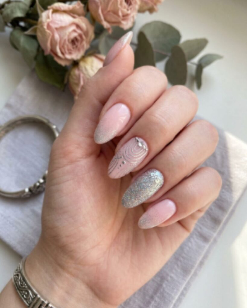 Soft Pink and Silver Combo Nails
