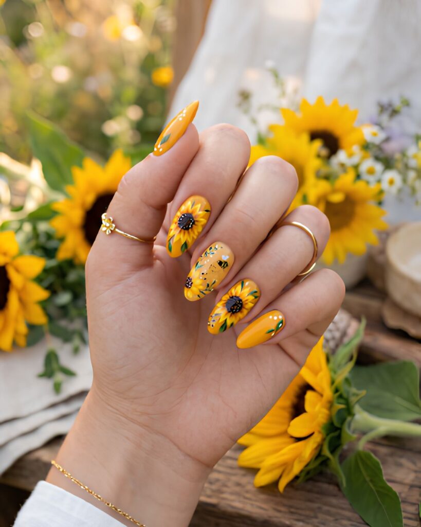 Sunflower Inspired Yellow Nails