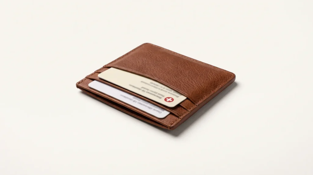 Travel insurance card holder and emergency info card