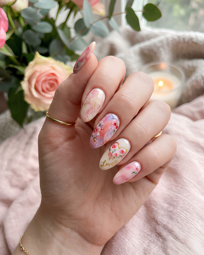 Watercolour Valentine Nails