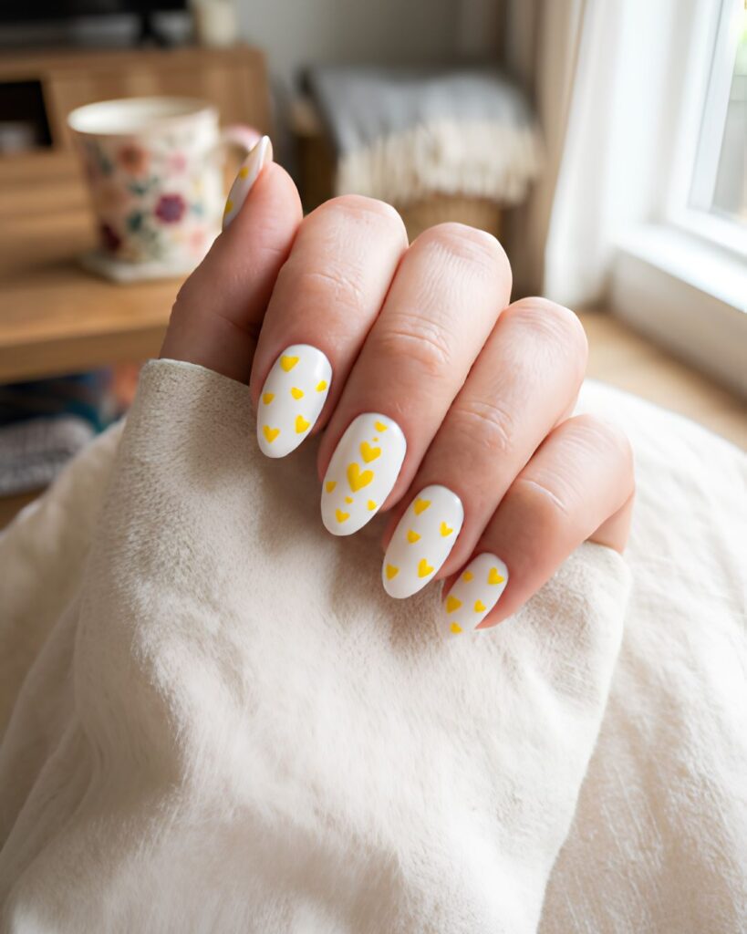 White Base with Yellow Heart Accents