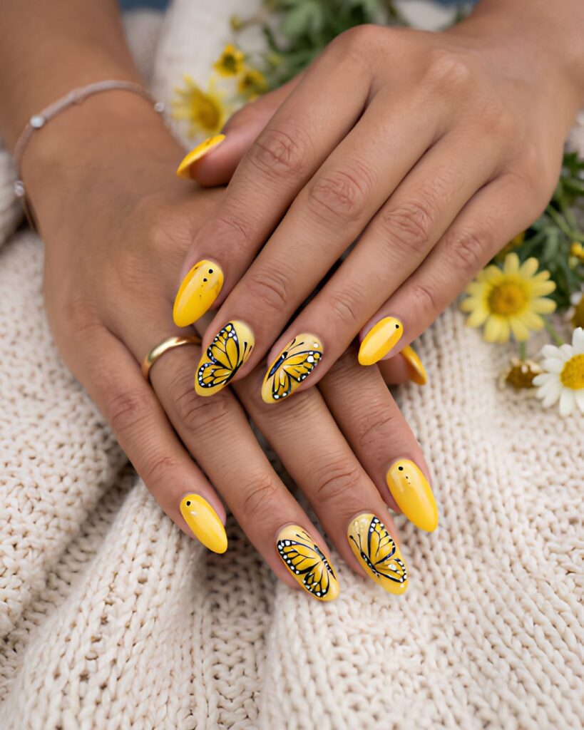 Yellow Butterfly Nail Art