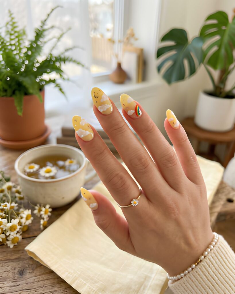 Yellow Cloud Nail Art