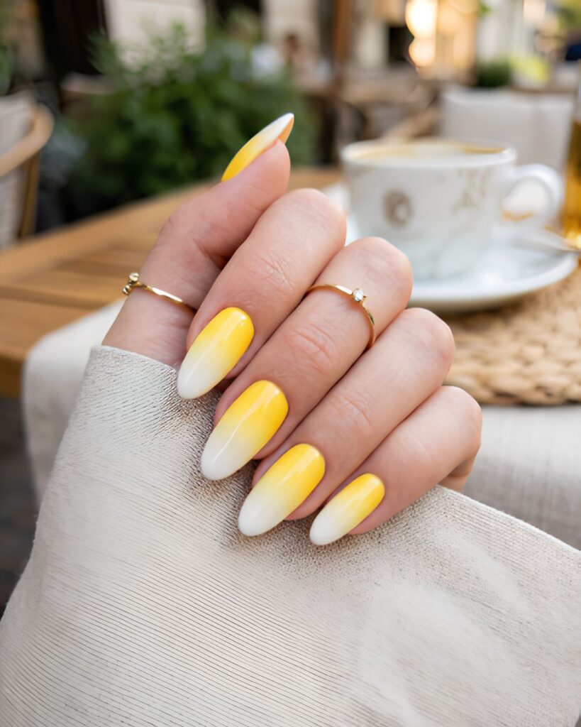 Yellow and White Gradient Nails