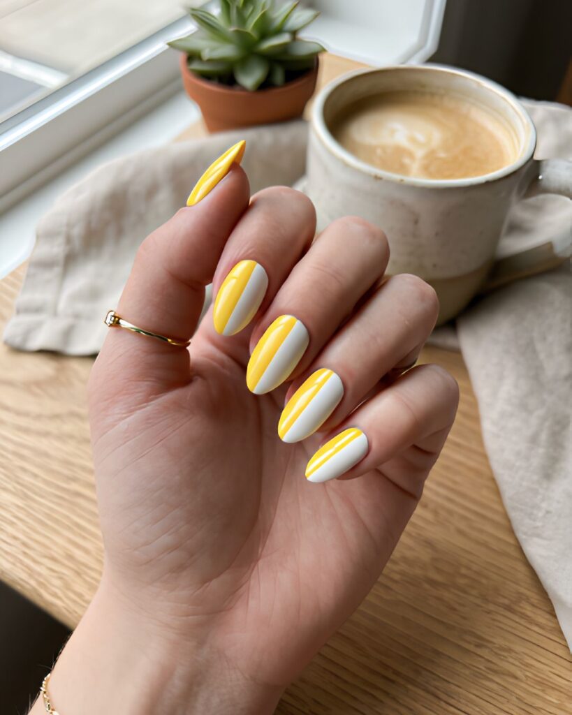 Yellow and White Half Split Nails
