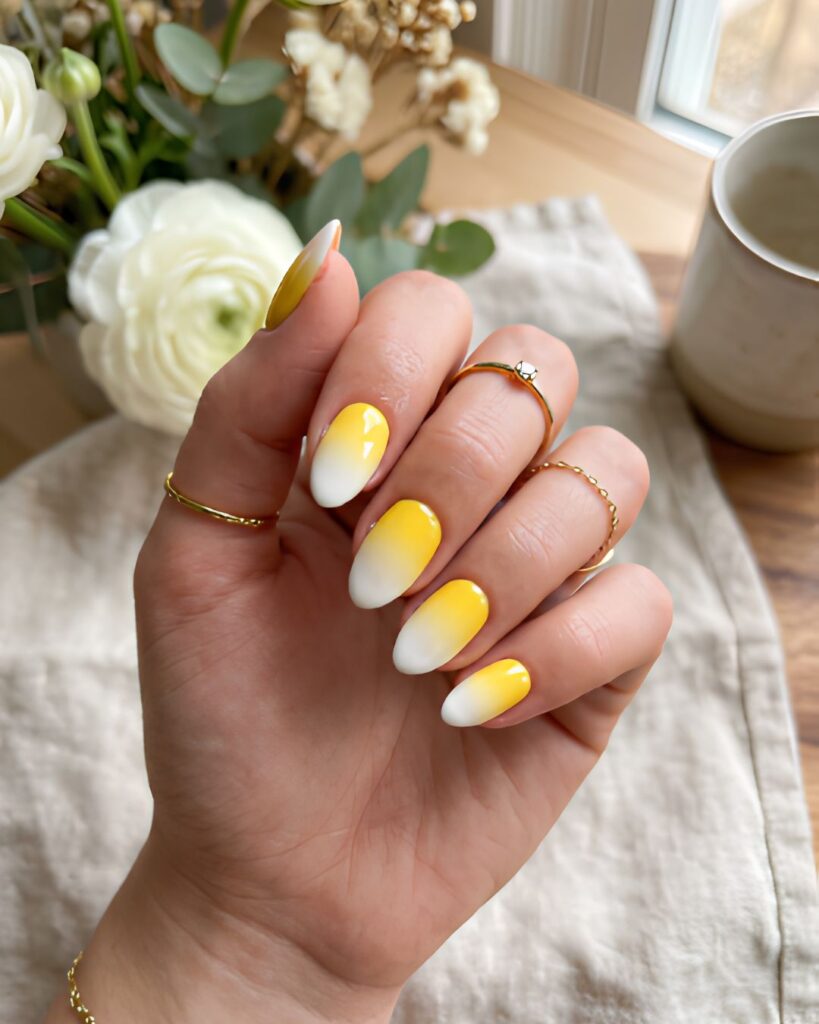 Yellow and White Ombre Nails