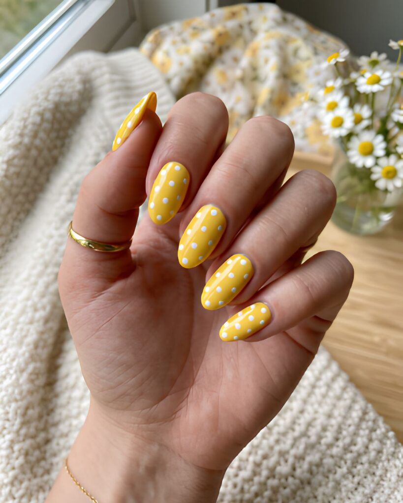 Yellow and White Polka Dot Nails