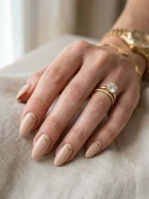 Beige and gold line nails