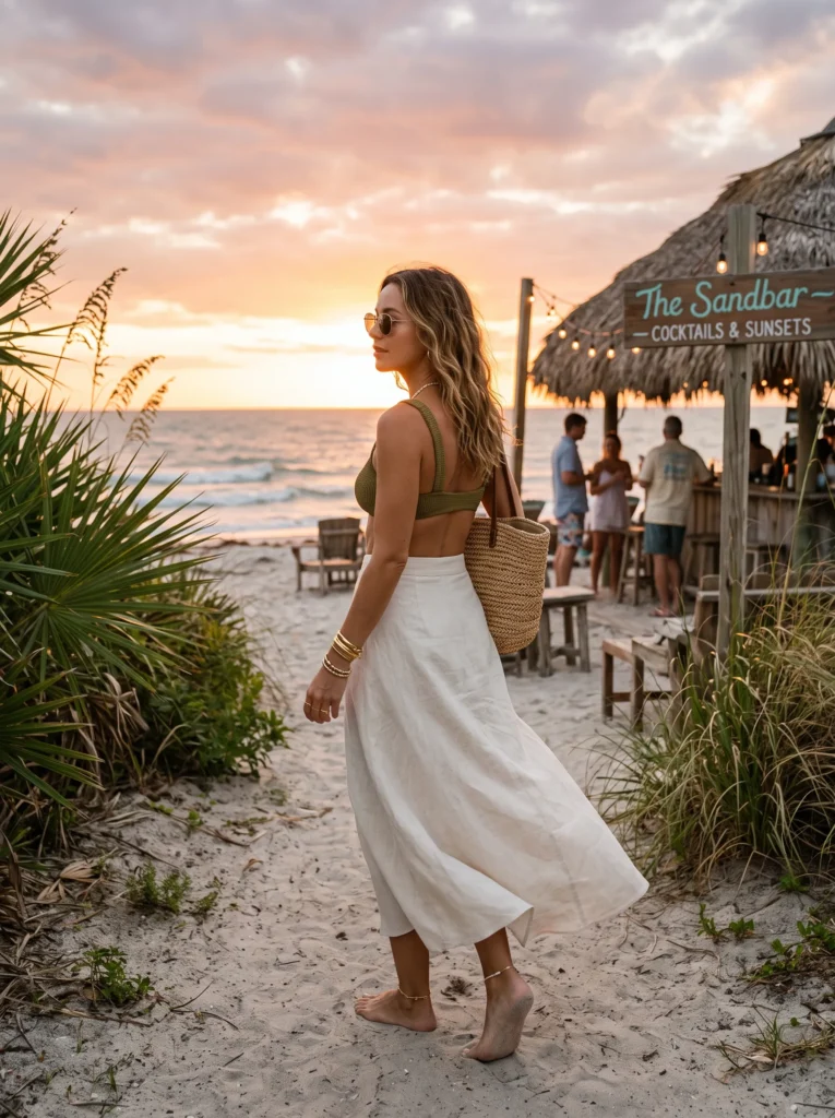 Bikini top with maxi skirt