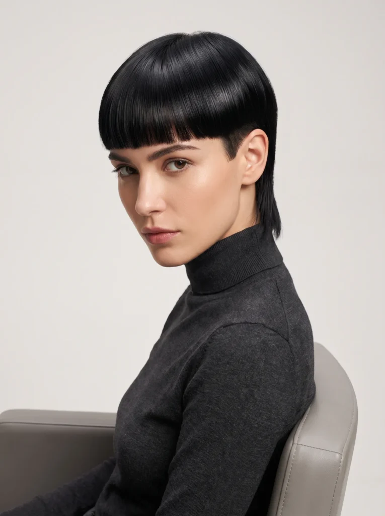 Blunt fringe mullet