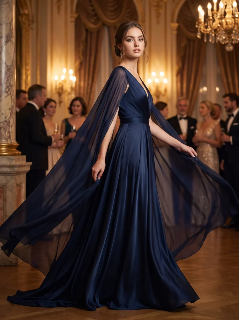 Cape sleeve prom dress