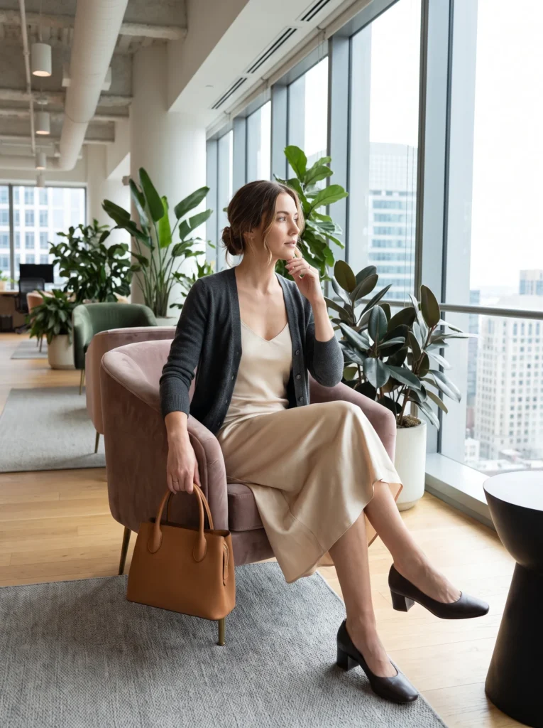 Cardigan over a slip dress